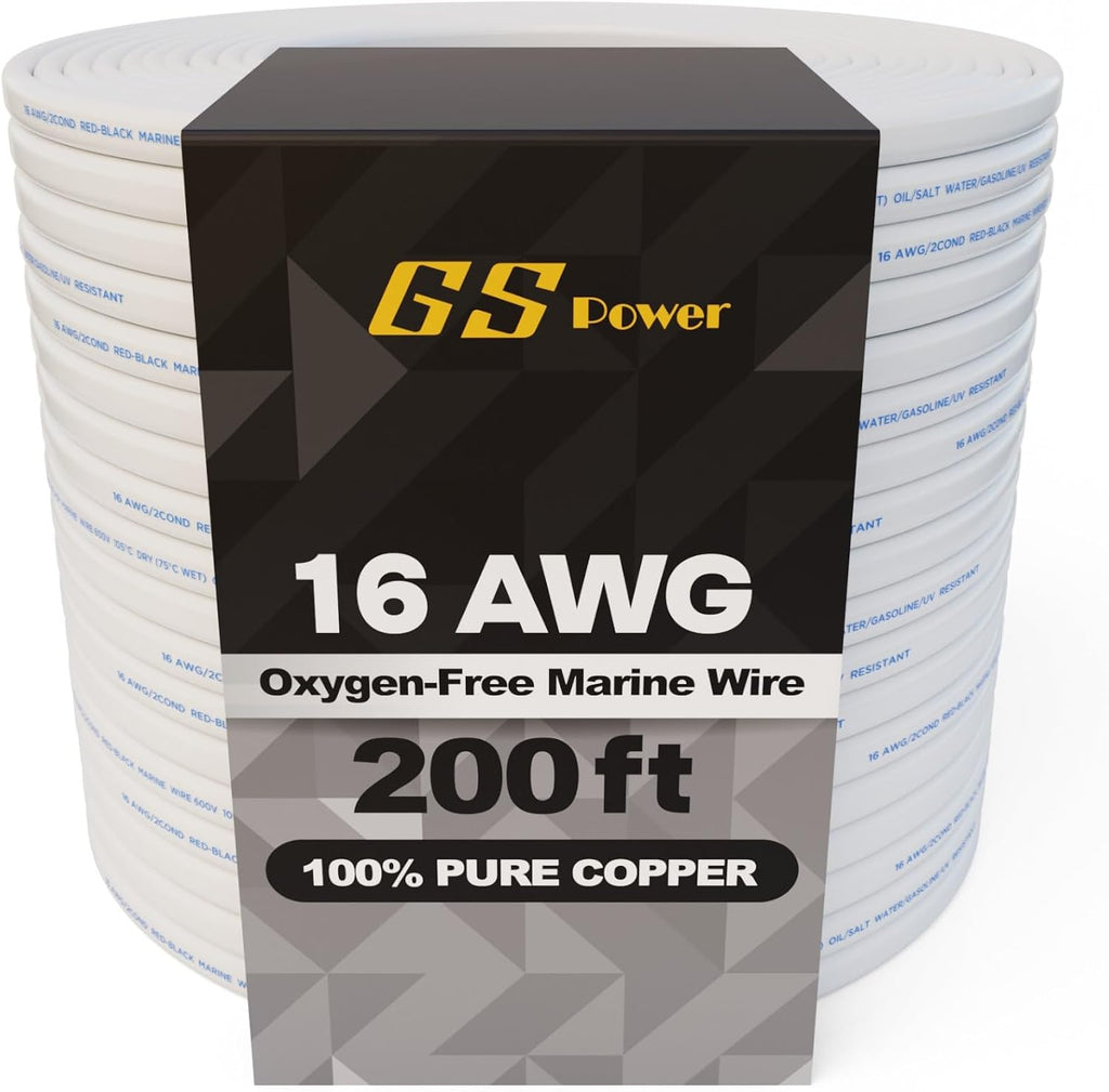 GS Power 200 Ft Duplex Marine Wire, 16 Gauge Wire, Oxygen-Free Tinned Copper 16