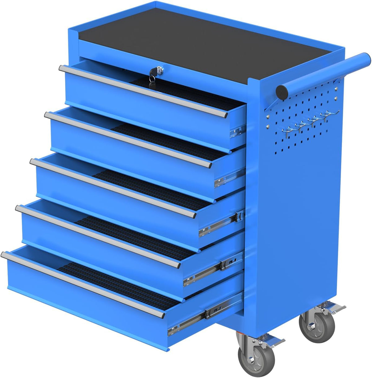 5-Drawer Rolling Tool Chest with Wheels, Metal Tool Storage Cabinet with Lock&Keys and Swivel, Toolbox with drawers, Tool Box for Warehouse,Garage, Repair Shop, Workshop (Blue, 5-Drawer)