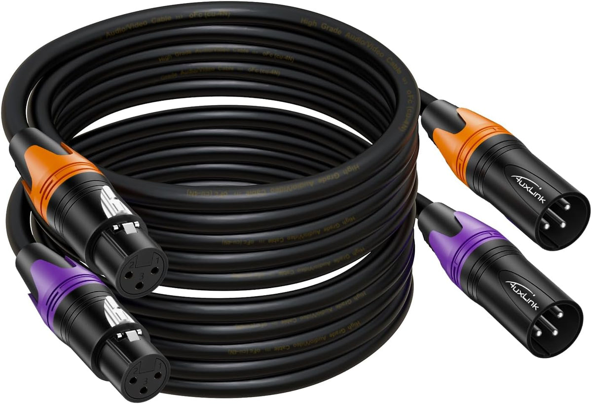 AuxLink XLR Cables, Banlaced XLR Cable Male to Female 75ft 2Pack Mic Cable
