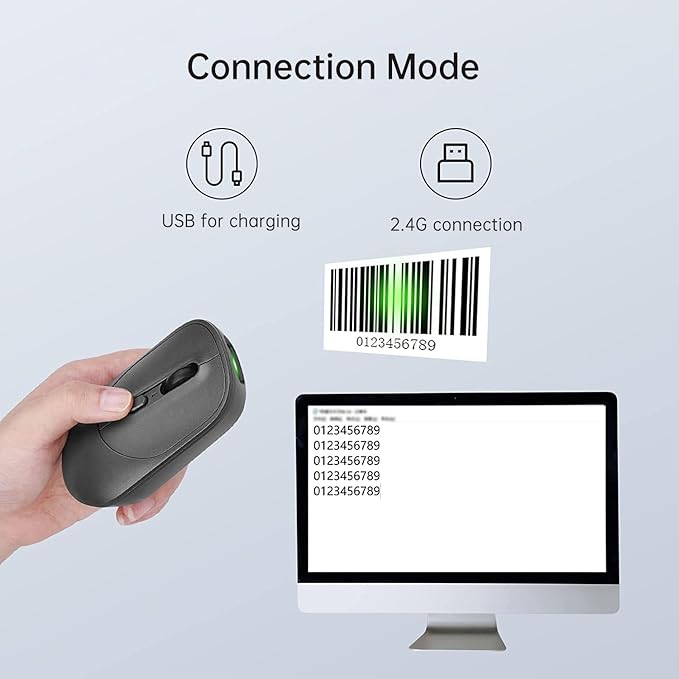THARO New Wireless Mouse Barcode Scanner, 2-in-1 Design 2D Handheld Barcode