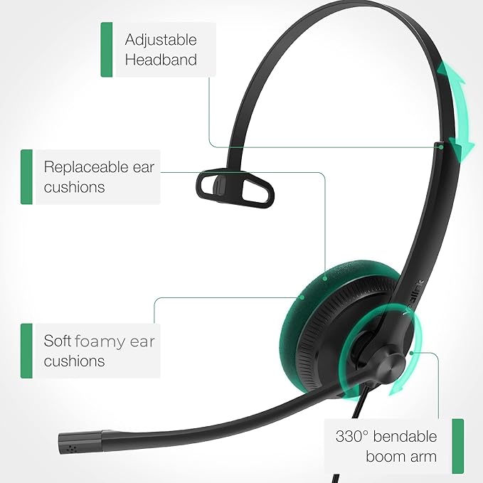 Yealink UH34 USB Headset with Mic, Single Ear Wired Headphones with Noise
