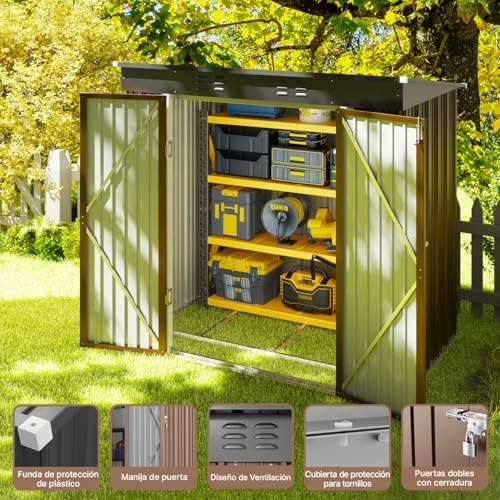 Metal Garden Shed, 2 Lockable Doors, Ventilated, for Storage of Tools and Supplies (Brown)