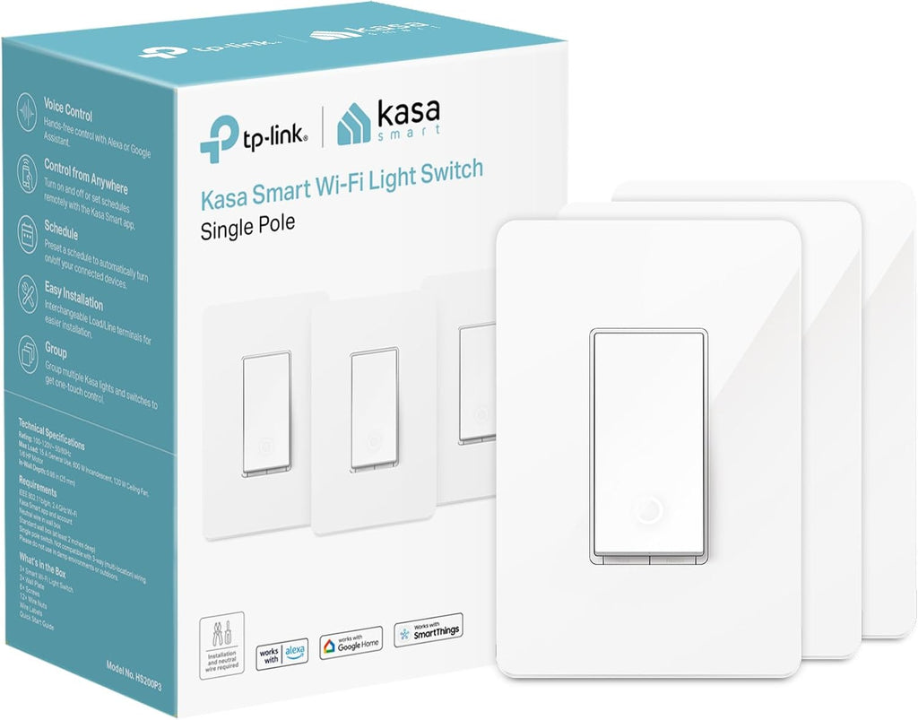 Kasa Smart Light Switch HS200P3, Single Pole, Needs Neutral Wire, 2.4GHz Wi-Fi