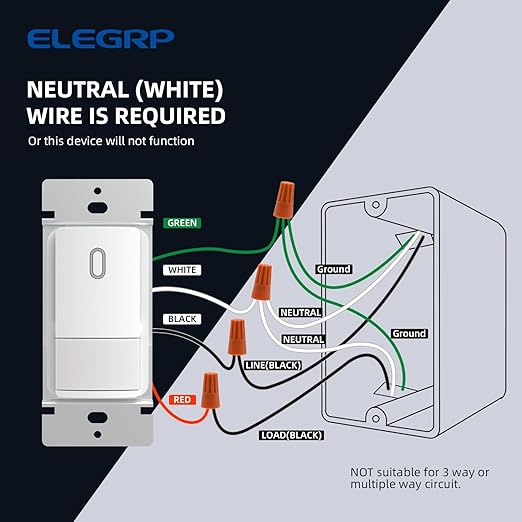ELEGRP Matte White Single Pole Occupancy Motion Sensor Light Switch, Need (10 Pack)