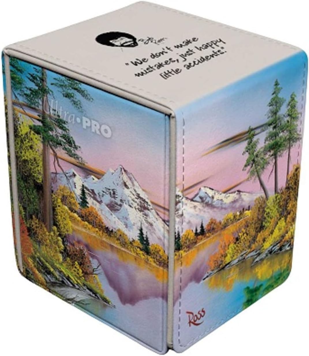 Ultra Pro - Bob Ross Mighty Mountain Lake Alcove Flip, TCG Art Storage Box, Premium Deck Protector, Luxury Magnetic Deck Organizer, Bob Ross Trading Card Case Dual-Notch Easy Access Design
