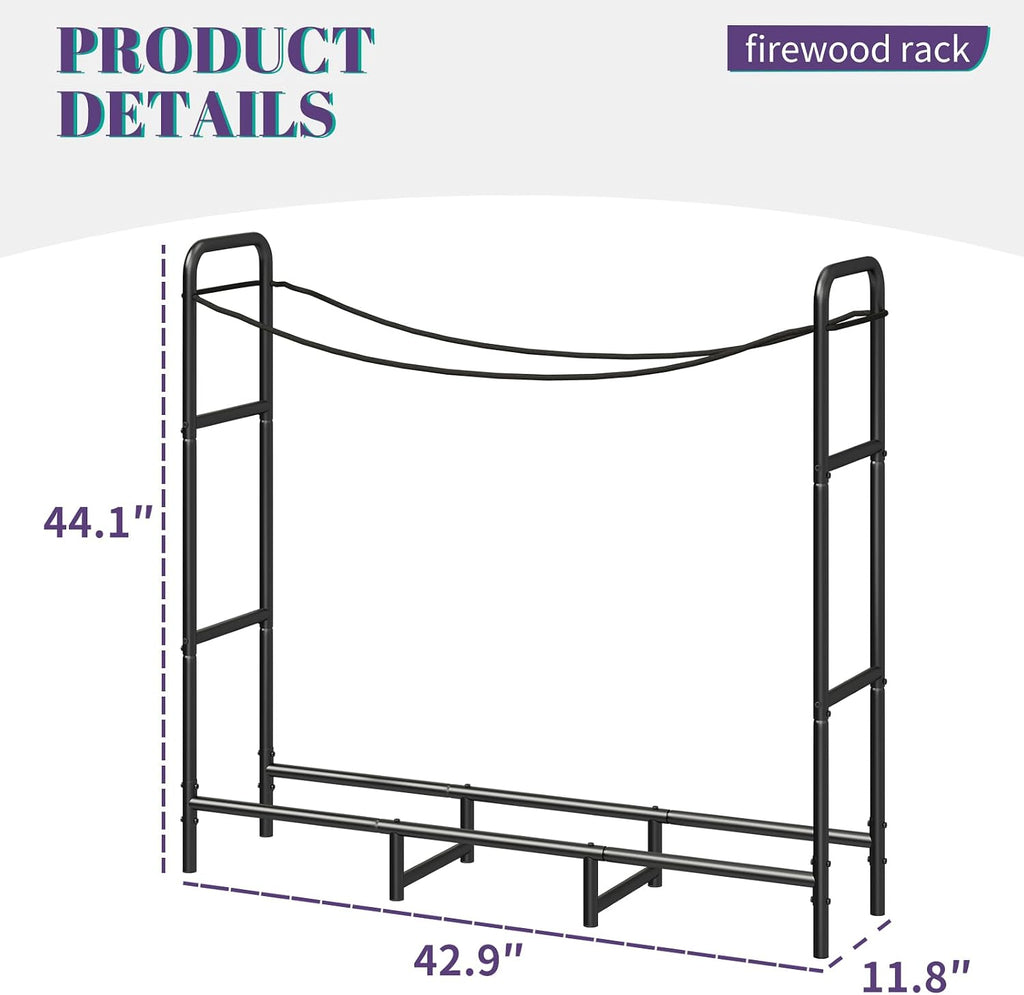 4ft firewood rack outdoor, adjustable log stand for showing dimensions