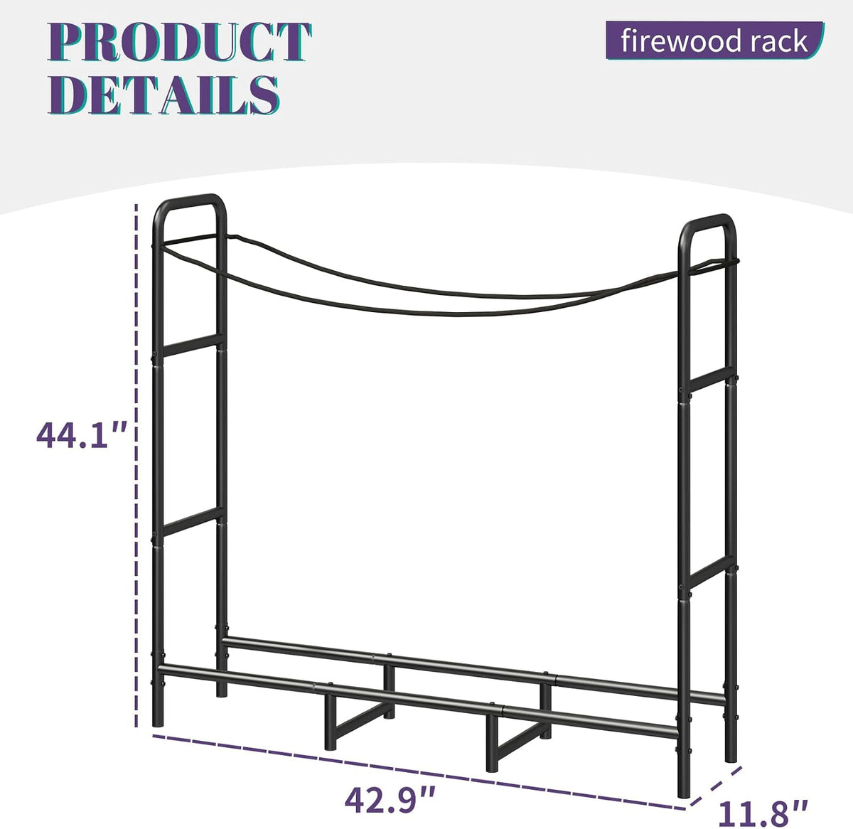 4ft firewood rack outdoor, adjustable log stand for showing dimensions