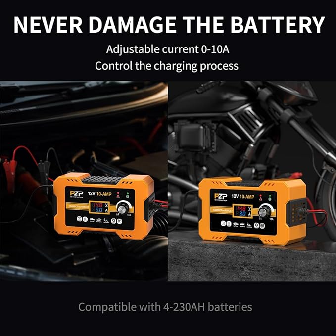 12V Automatic Car Battery Charger, 0-10A Arbitrarily Adjustable Smart Trickle