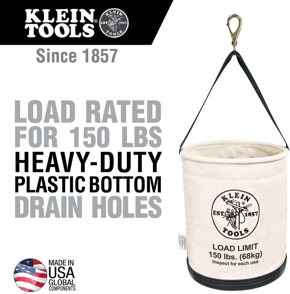 Klein Tools 5109SLR Canvas Bucket, All-Purpose Tool Bucket with Plastic Bottom with Drain Holes & 3256 Broad-Head Bull Pin Made of Forged, Heat-Treaded Steel with Black Finish