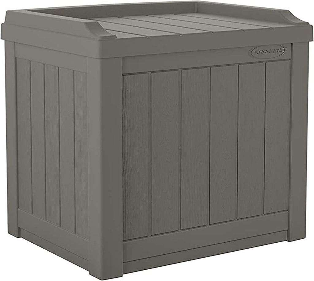 Suncast 22 Gallon Indoor or Outdoor Backyard Patio Small Storage Deck Box with Attractive Bench Seat and Reinforced Lid, Stone (4 Pack)