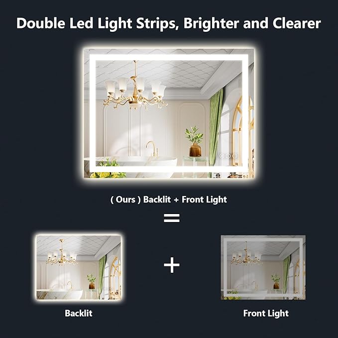 YEELAIT 40x30 Inch LED Bathroom Mirror