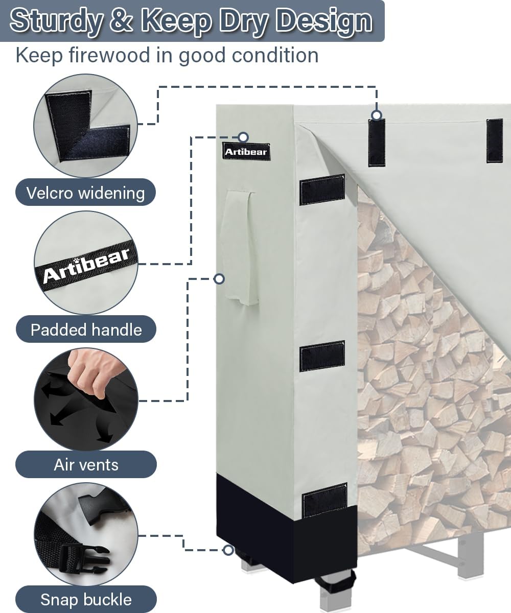 8ft firewood rack cover for wood holder, waterproof shown in use