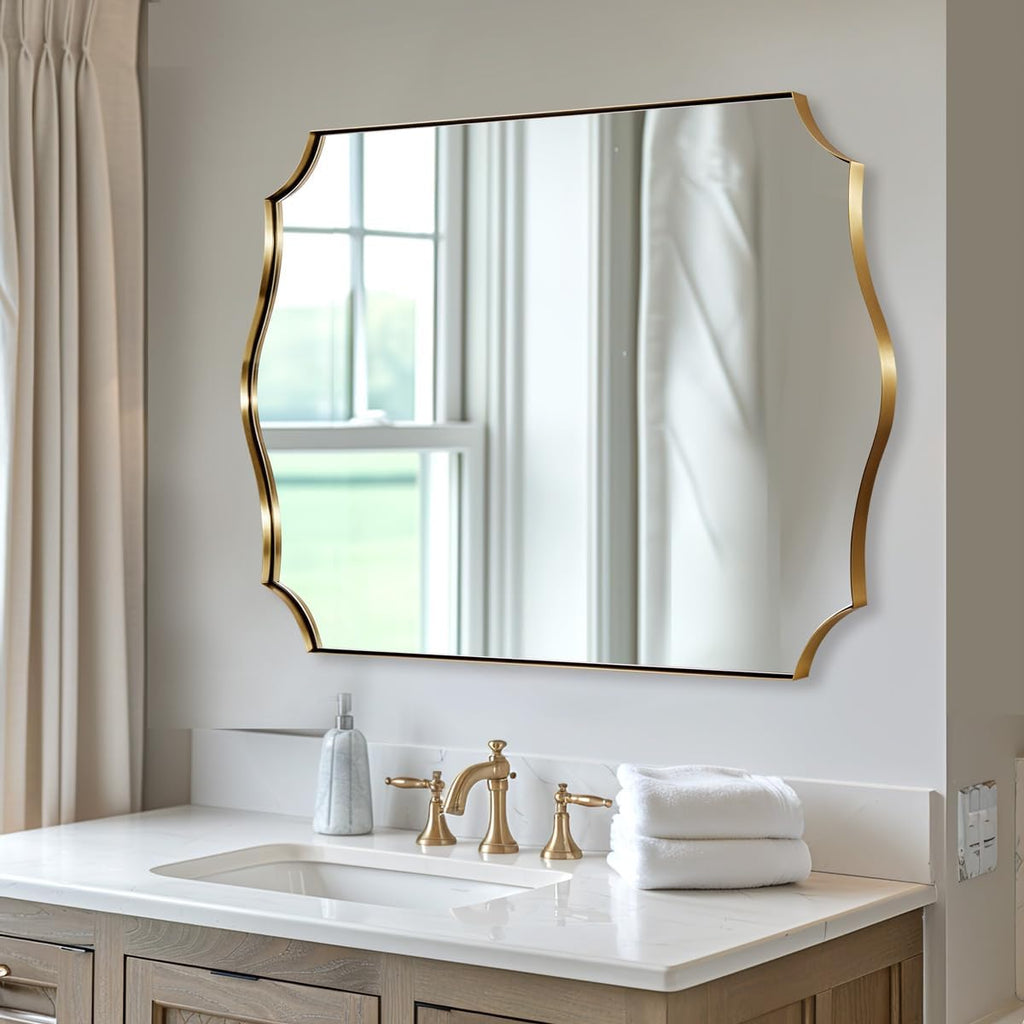 ANDY STAR Bathroom Mirror, 28x36 Inch Brushed Gold Vanity Mirror, Stainless