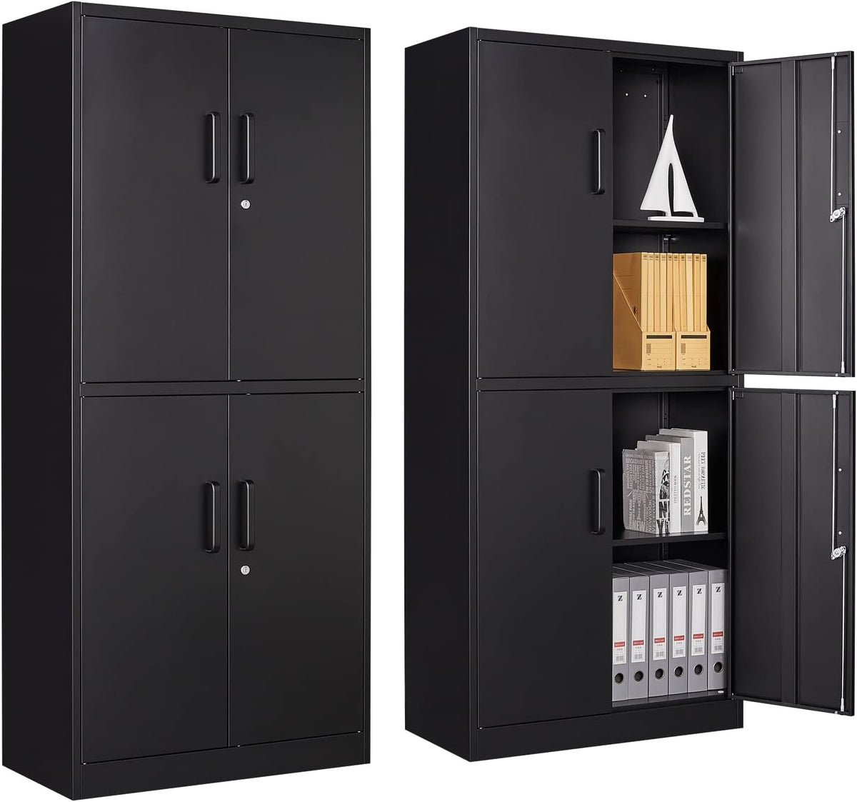 PEUKC Metal Storage Cabinet with Adjustable Shelves & Locking Doors, Tool Cabinets for Garage, Office, Home, School, Gym Storage (Black, 31.5" W x 15.7" D x 71" H - C)