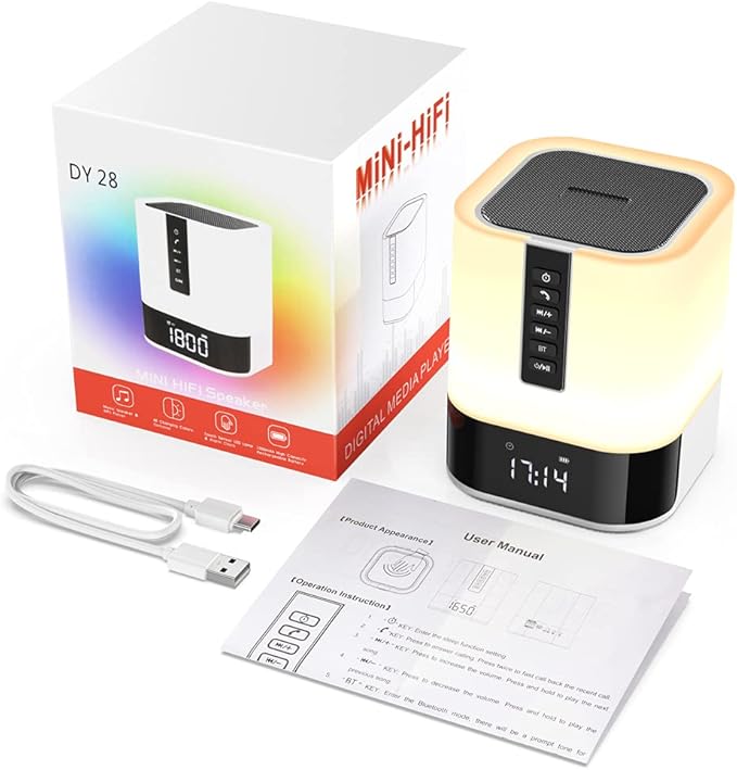Hetyre Night Light Bluetooth Speaker, 5 in 1 Touch Control Bedside Lamp