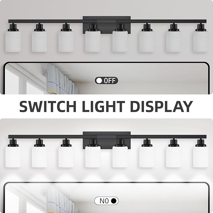 DIKAIDA 8-Light Bathroom Light Fixtures Over Mirror, 52inch Modern Matte Black