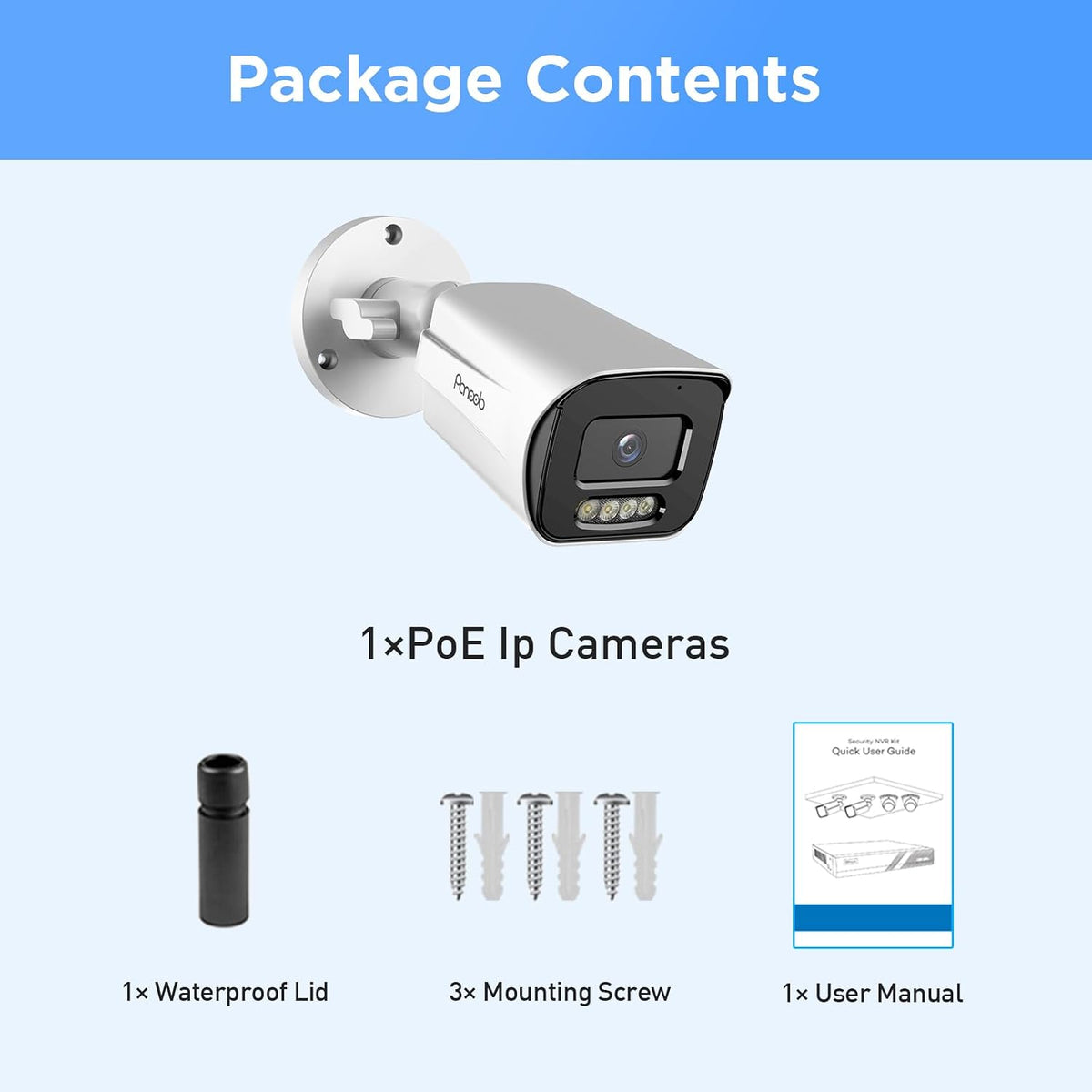8mp wired video surveillance security ip poe camera, front angle view