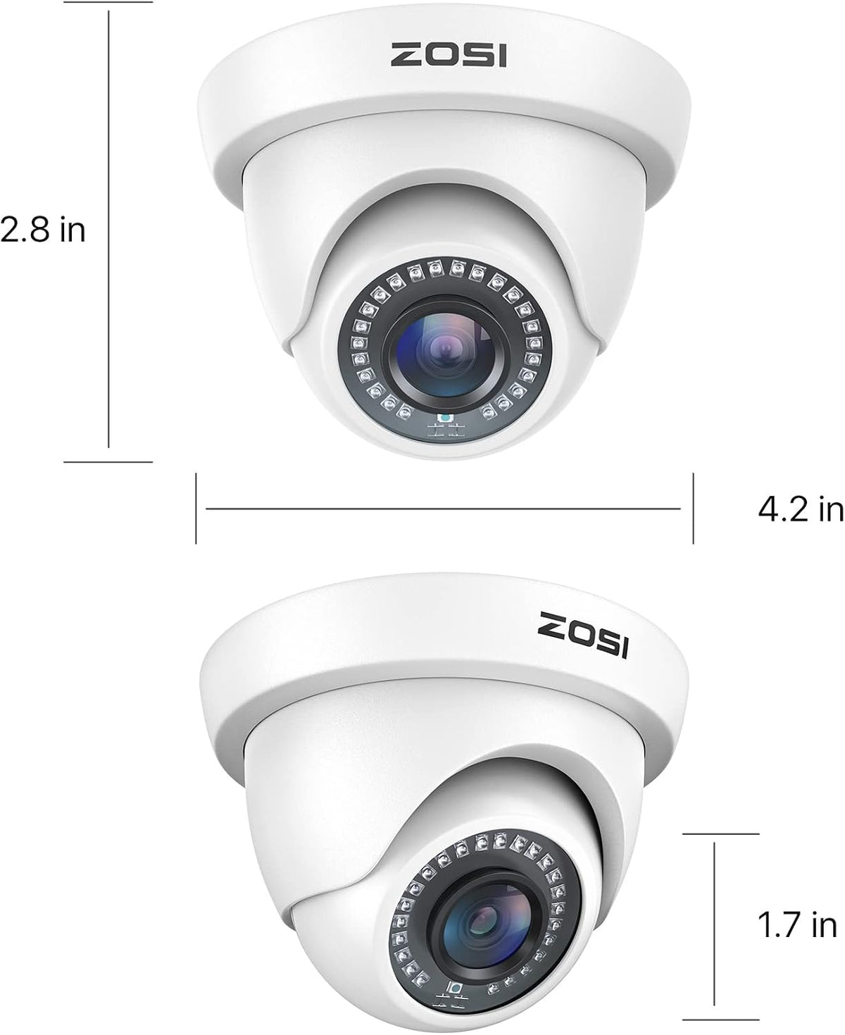 zosi 4 pack 1080p security cameras,night vision,2mp outdoor, front angle view