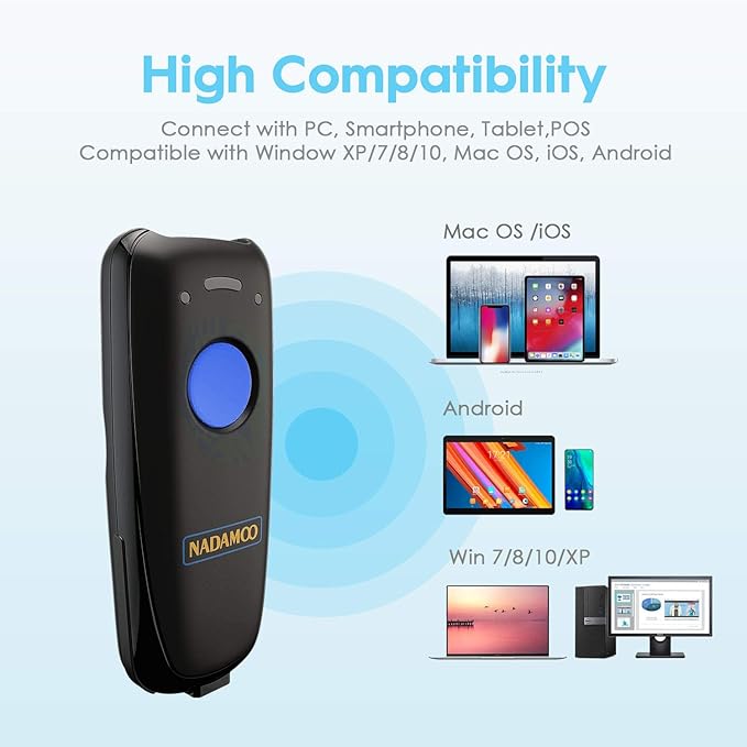 NADAMOO 1D Wireless Barcode Scanner Compatible