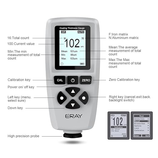 ERAY Mil Thickness Gauge, Coating Thickness Gauges, Paint Depth Gauge Meter