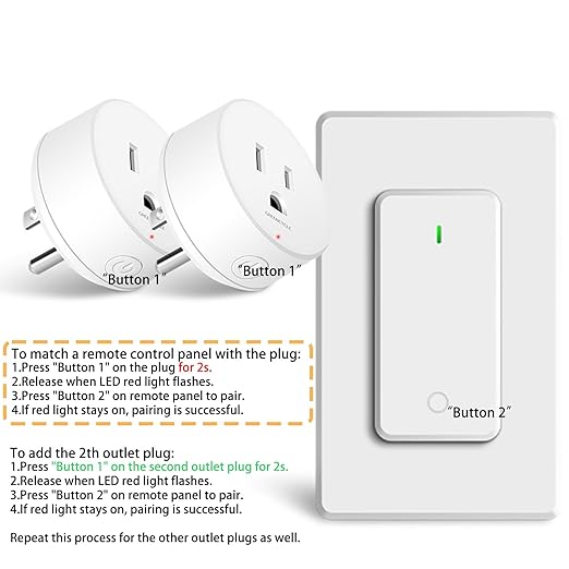 15 amp Plug with Remote, Wireless On/Off Light Switch Wall Mounted, TUV List