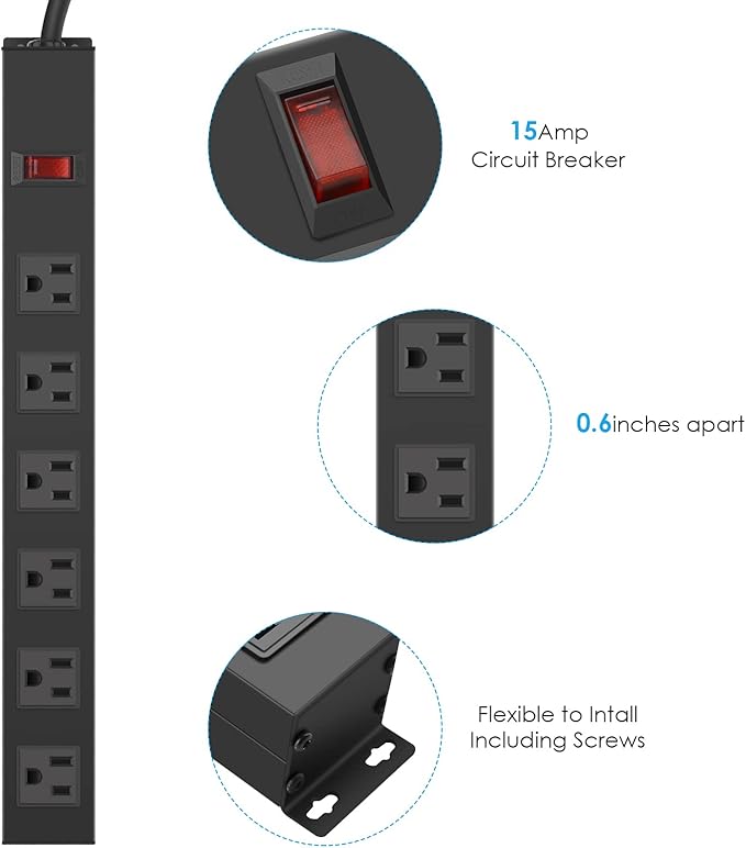 2Pack Metal Wall Mount Power Strip, Mountable Power Outlet