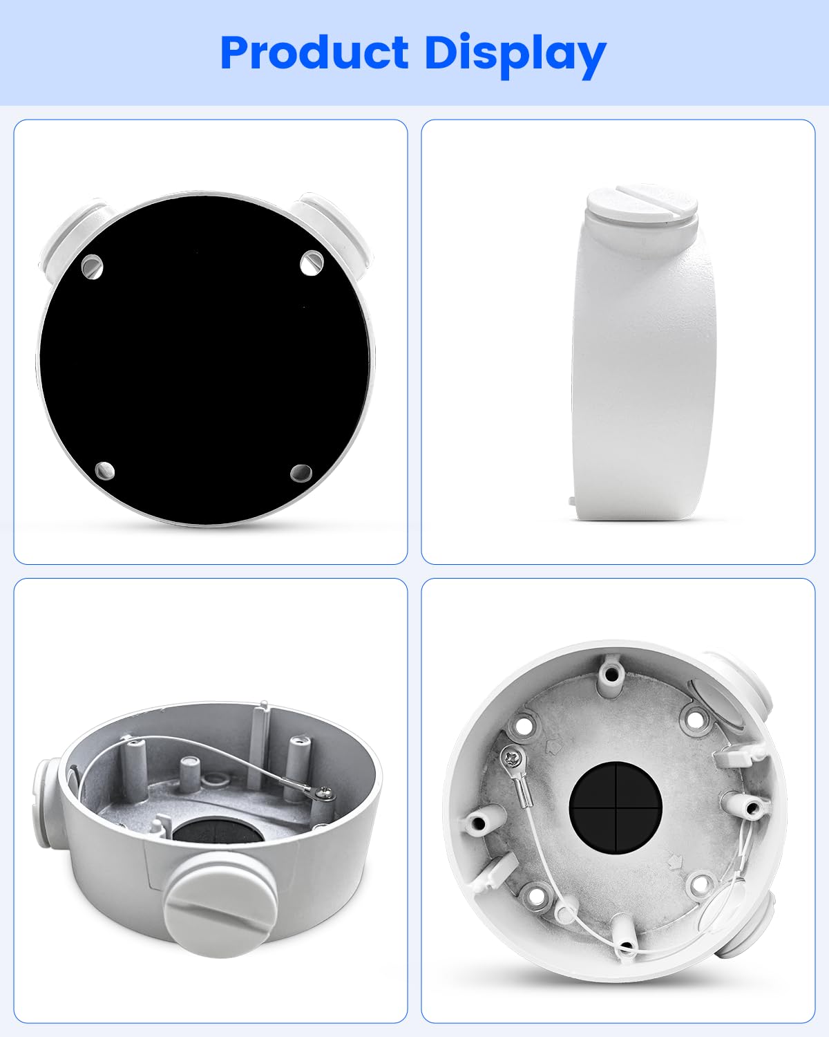 ku-ds-1260zj aluminum security camera junction box for hik, front angle view