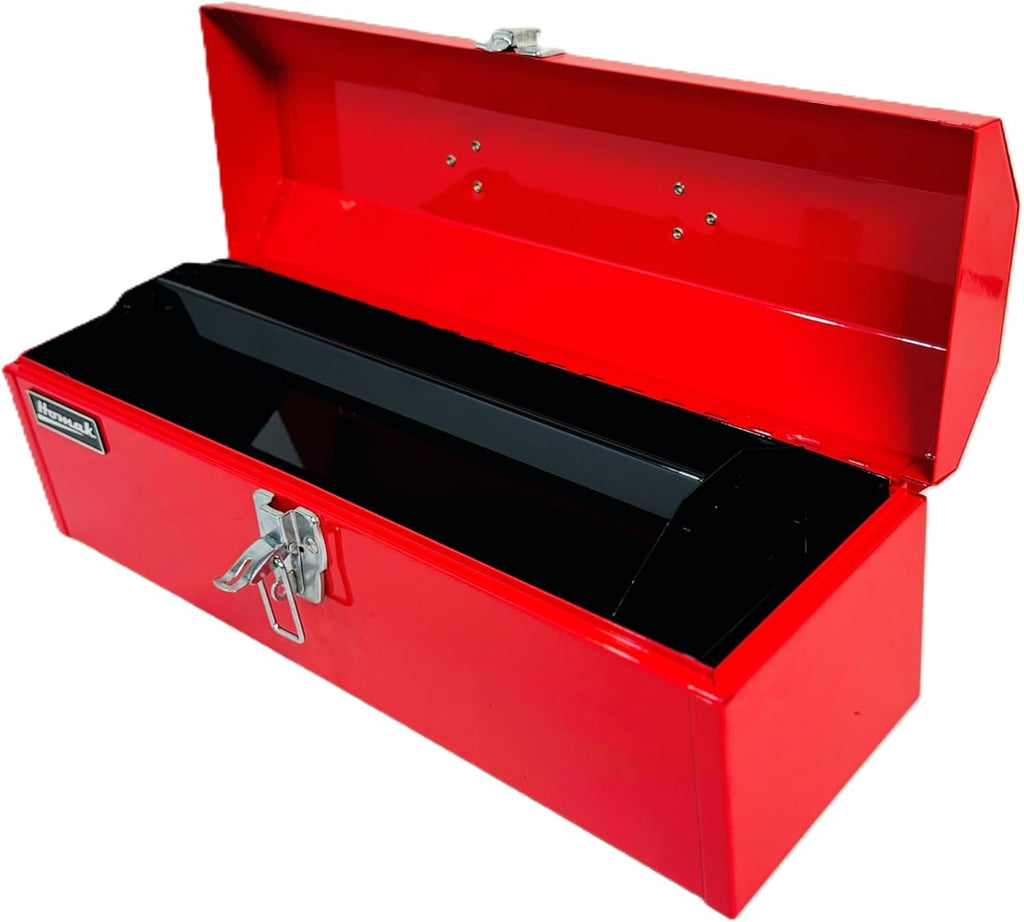 homak steel hip roof tool box, red, short, close-up detail