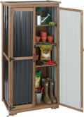 Outdoor Storage Cabinet with Shelves, Wood & Metal Storage Shed with Weatherproof Roof, Lockable Doors, Adjustable Feet, Outside Storage Cabinet for Garage, Patio (15.6" D x 32.3" W x 65.8" H)