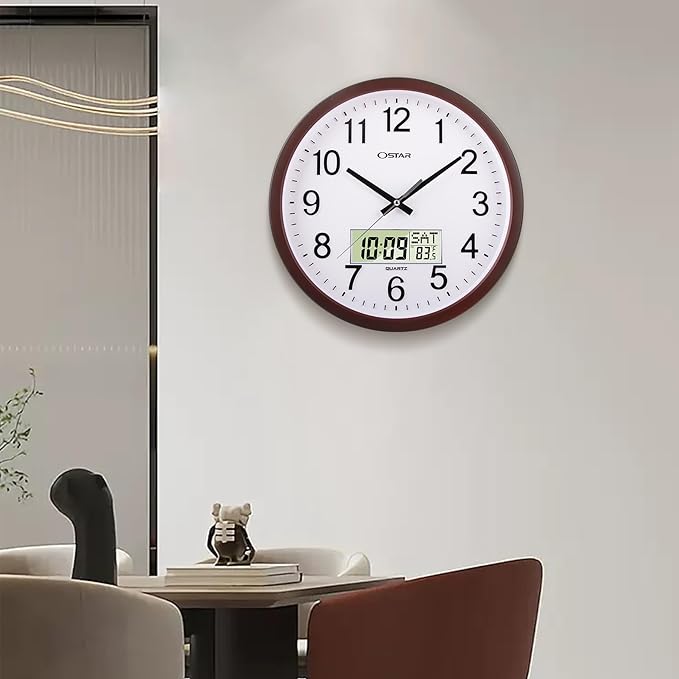OSTAR 14" Large Analog Digital Display Wall Clock Silent Non-Ticking, Day of