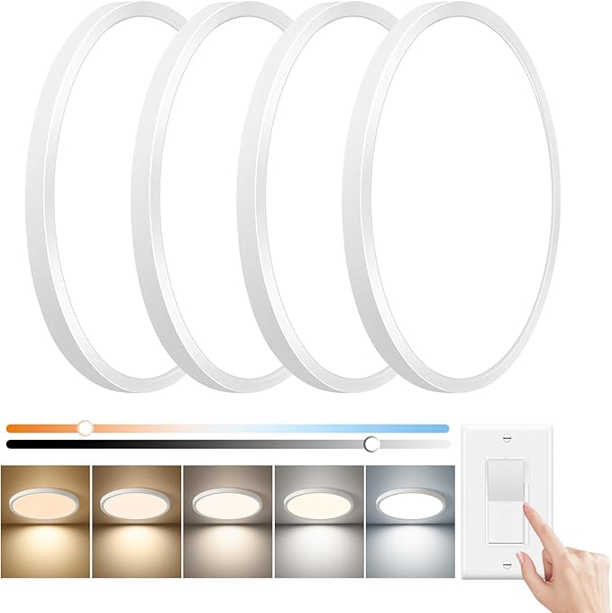 15.8 Inch Dimmable LED Flush Mount Ceiling Light, 3000K/3700K/4000K/5000K/6000K (4PK)