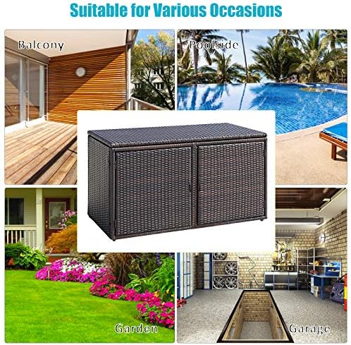 HAPPYGRILL Deck Box Outdoor Wicker Storage Box Cabinet 73 Gallon Storage Container Bin Box for Furniture Tools in Garden Balcony Porch Yard
