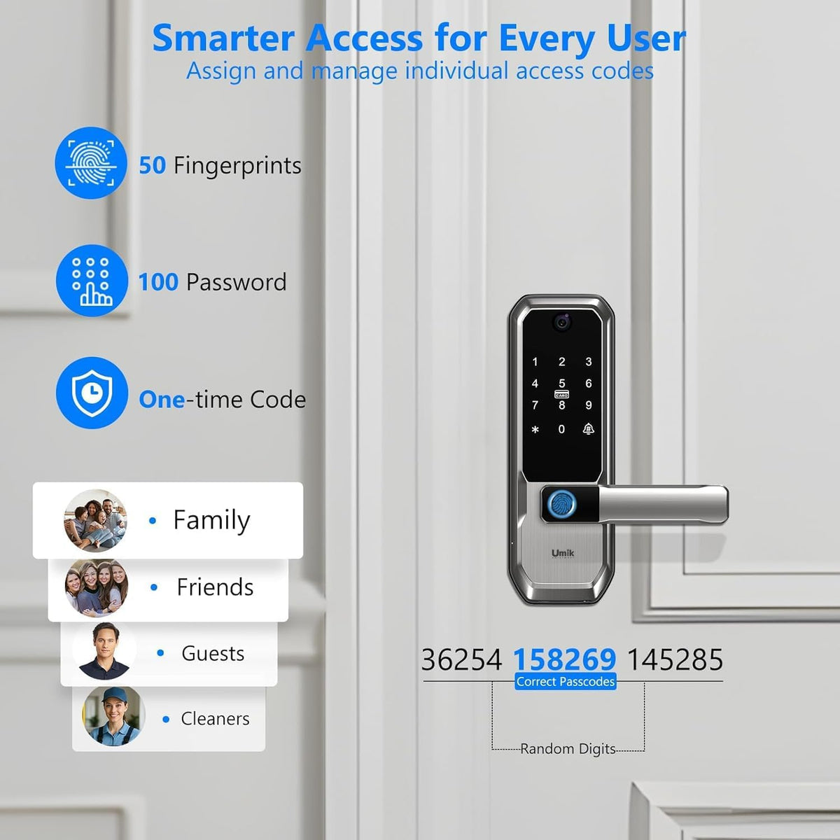 umiksmart wifi smart door lock with camera, fingerprint, side view