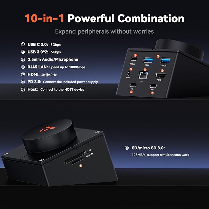 TobenONE 10-in-1 Shortcut-Key Docking Station