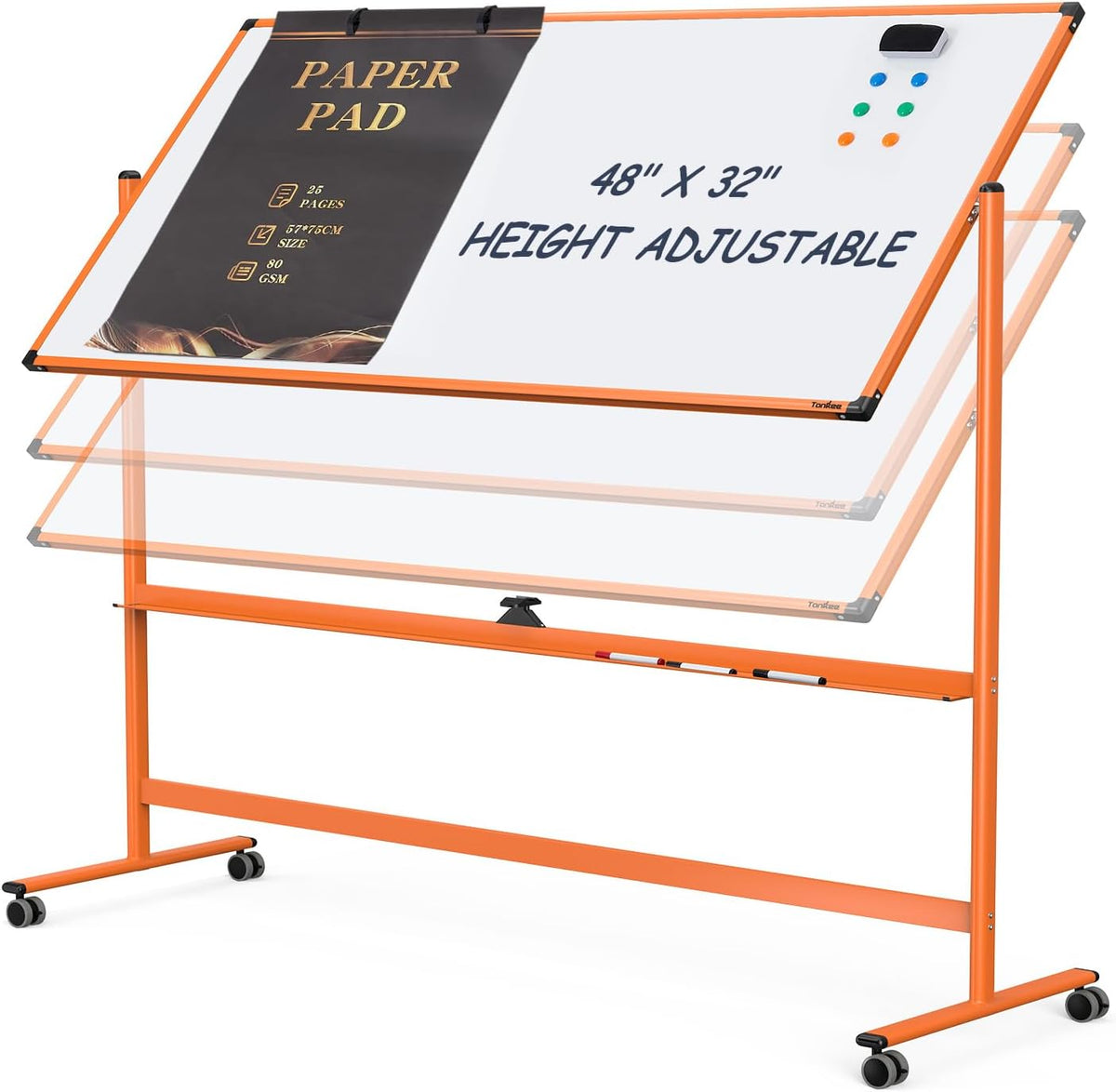 Whiteboard on Wheels, 48x32 Inches Mobile Whiteboard, Rolling Dry Erase Board