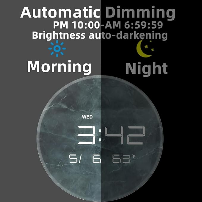 Nbdeal Digital Wall Clock with LED Display, Automatic Dimming, 12/24hr Format
