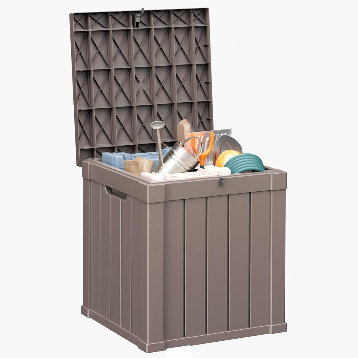 Resin Deck Box Outdoor Storage Box Waterproof for Patio Furniture,Outdoor Cushions,Garden Tools and Pool Supplies (Grey, 51 Gallon)