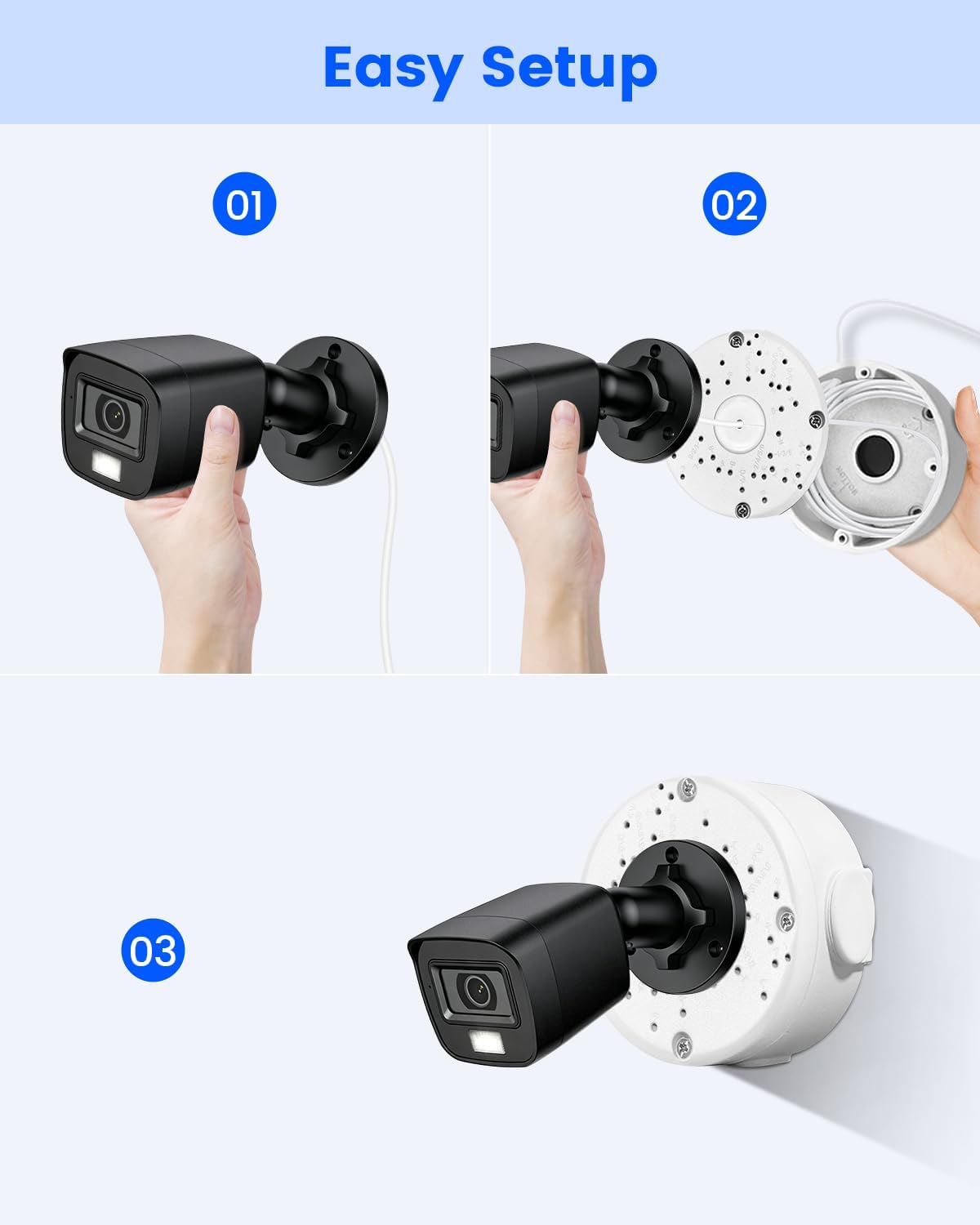 universal aluminum security camera junction box, hide cable, side view
