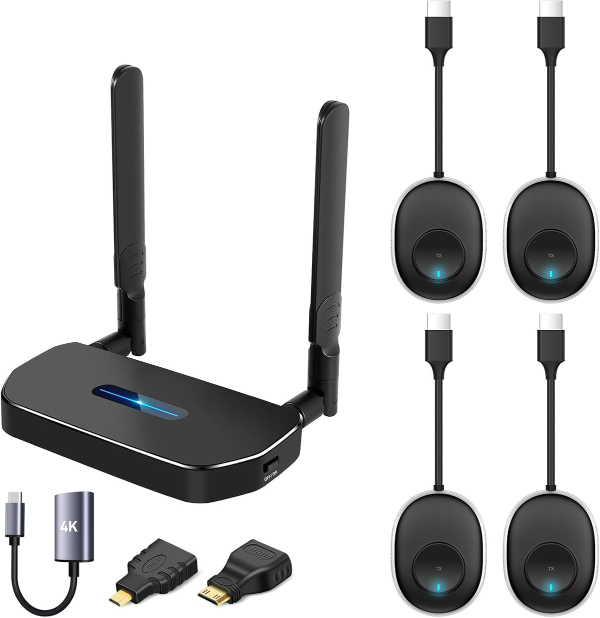 Wireless Hdmi Transmitter and Receiver 4k. One Receiver and Four Transmitter