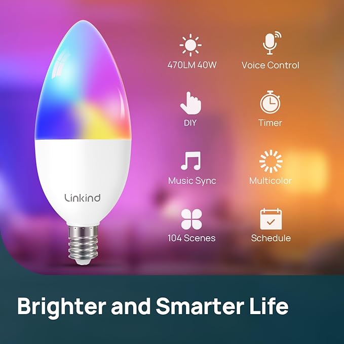 Linkind Matter Smart Bulbs, E12 Led Bulb Works (4 Pack)