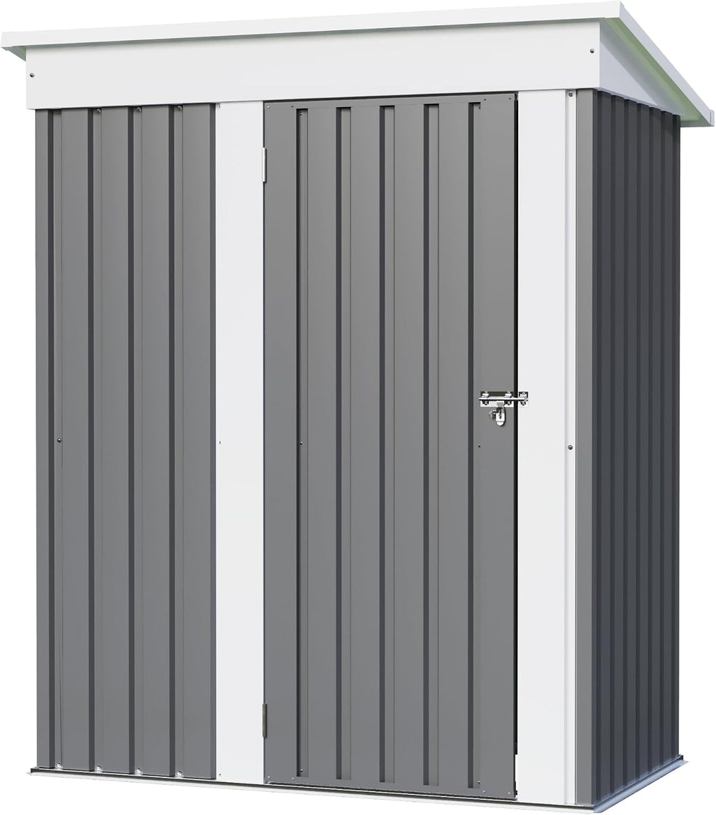 JUMMICO Metal Outdoor Storage Shed 5 x 3 FT Metal Shed with Lockable Door,Waterproof Garden Tool Shed Storage House for Backyard Patio Lawn,Grey