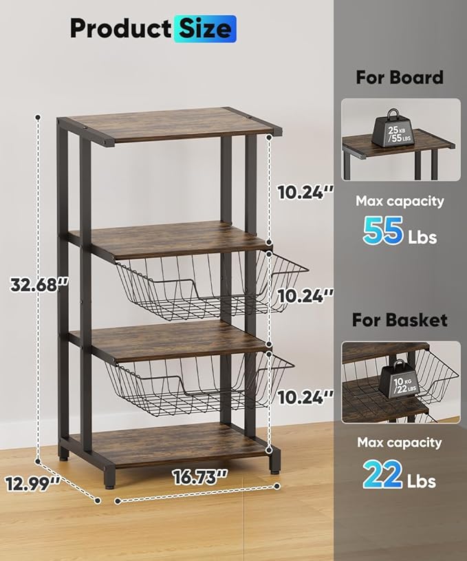 Ardier Media Stand with Two Detachable Baskets, 4-Tier AV Media Stand Corner