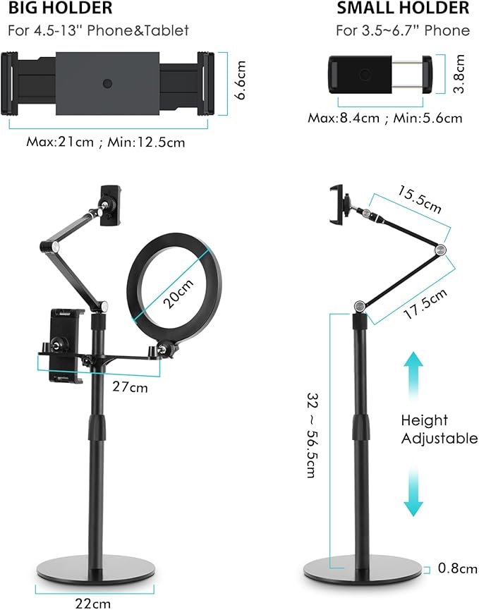 viozon 3-in-1 Selfie Desktop Live Stand, Height Adjustable/Overhead, Compatible