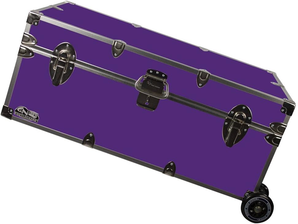 C&N Footlockers - Full-Size Happy Camper Trunk w/Wheels - #1 Summer Camp Trunk - Made in the USA - Steel Footlocker with Lid Stay - 32 x 18 x 13.5 Inches (Purple)
