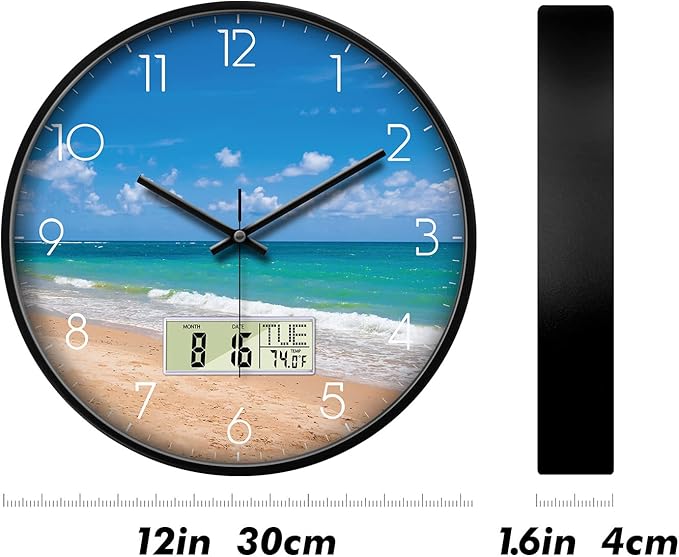 Modern Wall Clocks with Calendar and Date Ocean Wave Sea Beach Digital Clock