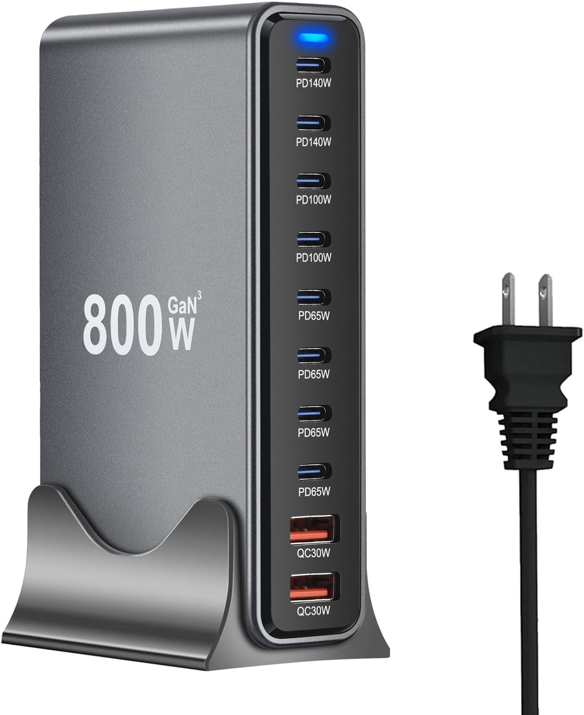 800W USB C Fast Charger Block, 10 Ports GaN III USB Chagring Station, Dual 140W