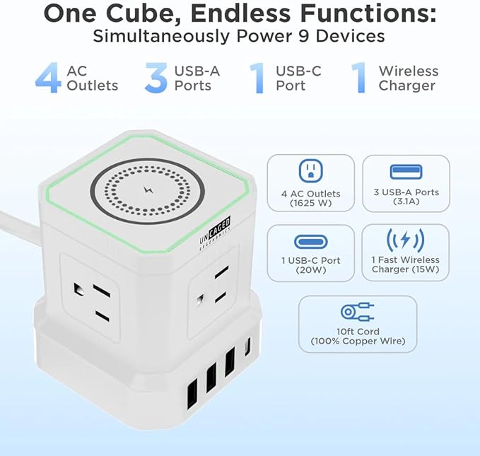 Uncaged Ergonomics Wireless Cube Charger & Power Strip