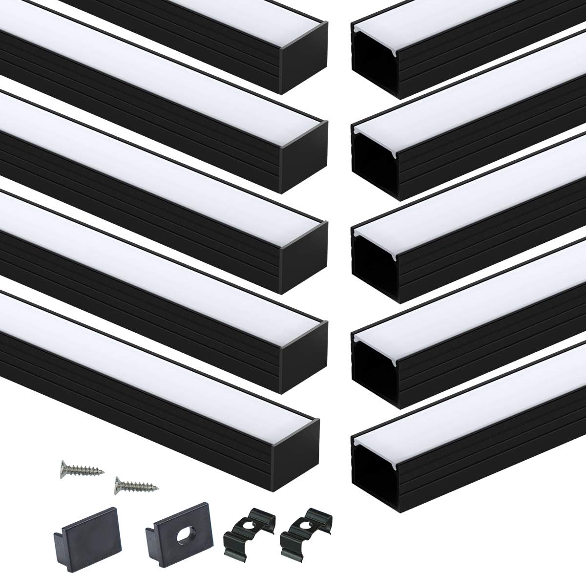 Muzata 10Pack 6.6FT/2M Plus-Size Spotless LED Channel Black LED Strip Diffuser