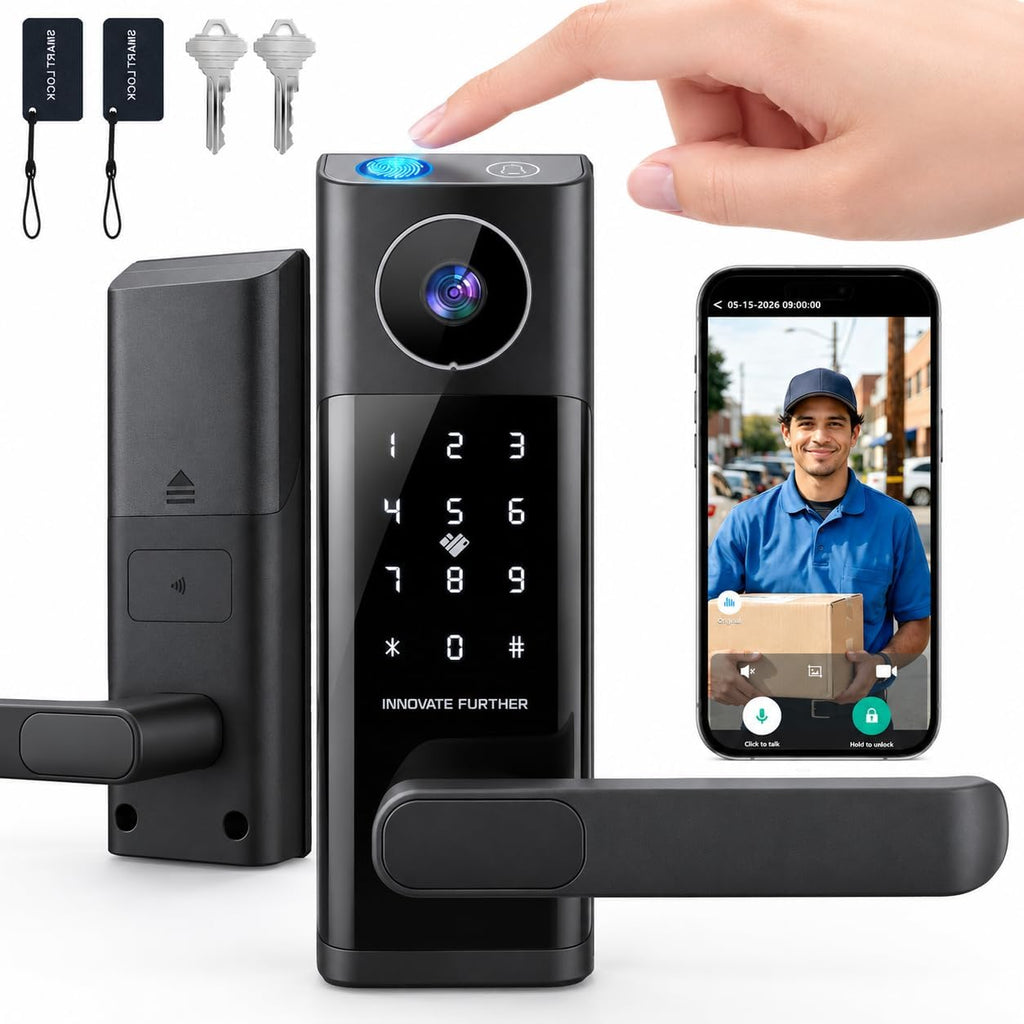 Smart Door Lock with Video Doorbell & Fingerprint,Security Front Door Locks