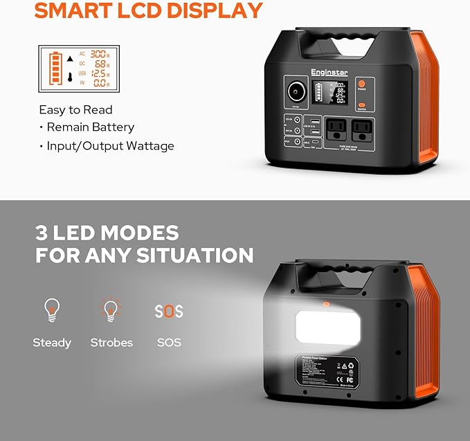 EnginStar Portable Power Station 300W 296Wh Battery Bank